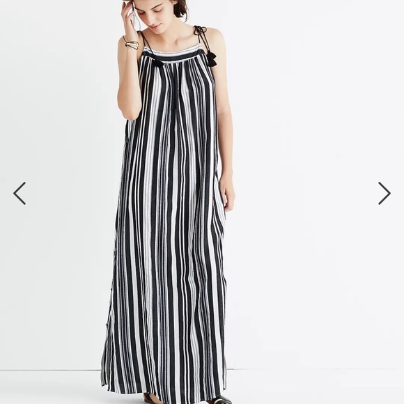 Madewell Striped Side-Button Maxi Dress Tassel Tied Straps Size 12 EUC - Picture 6 of 8